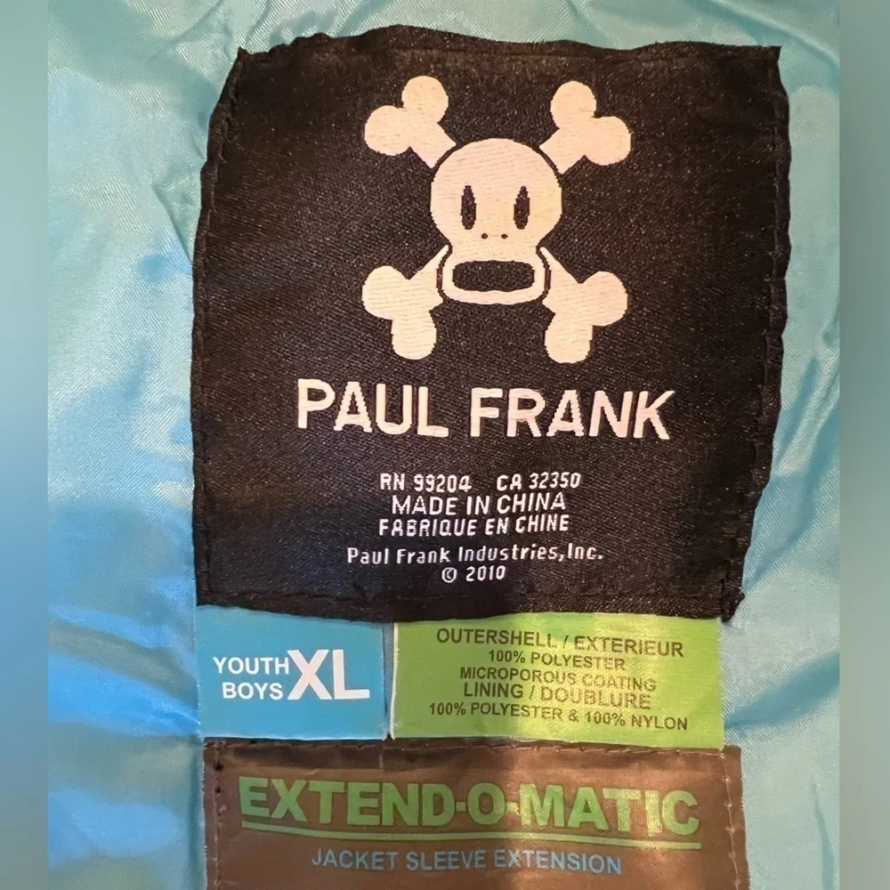 PAUL FRANK character stencil POW501 insulated snowboard jacket boys size XL